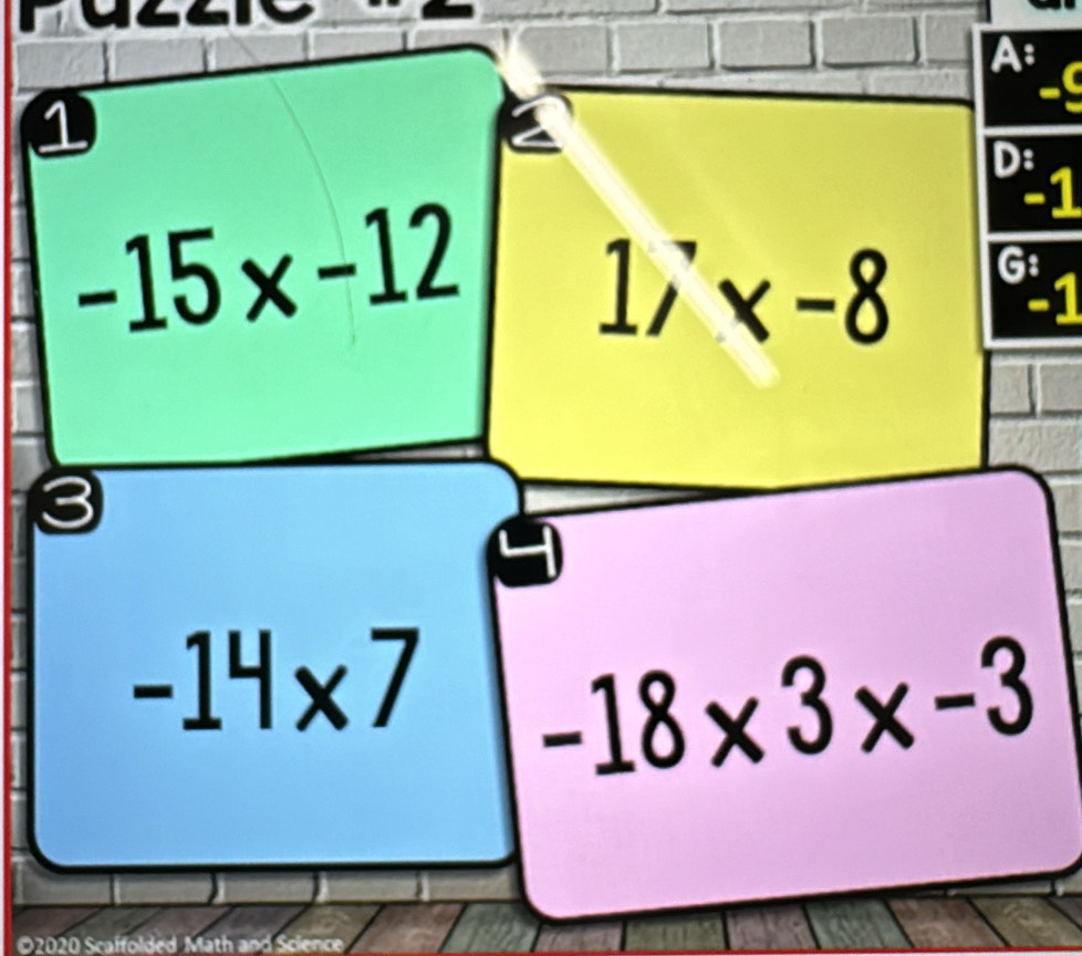 A
1
-
D:
-15* -12
-1
1)x-8 G:
-1
3
-14* 7 -18* 3* -3
O2020 Scaffolded Math and Science