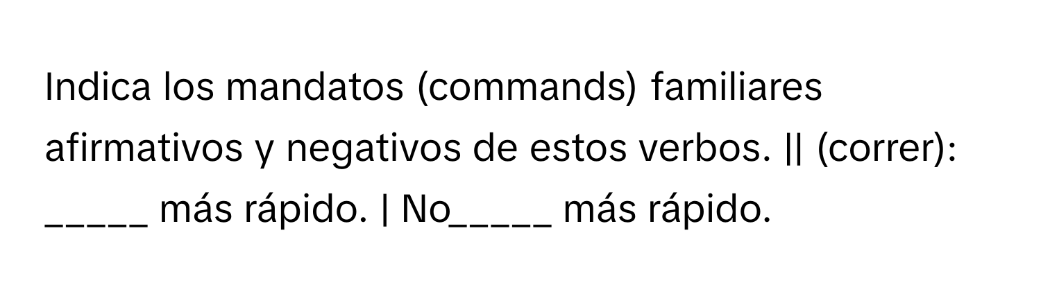 Solved: Indica los mandatos (commands) familiares afirmativos y ...