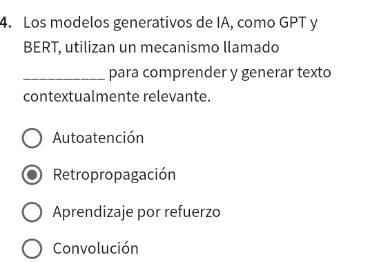 Resuelto:Los modelos generativos de IA, como GPT y BERT, utilizan un ...
