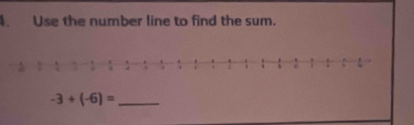 Use the number line to find the sum. 
_ -3+(-6)=