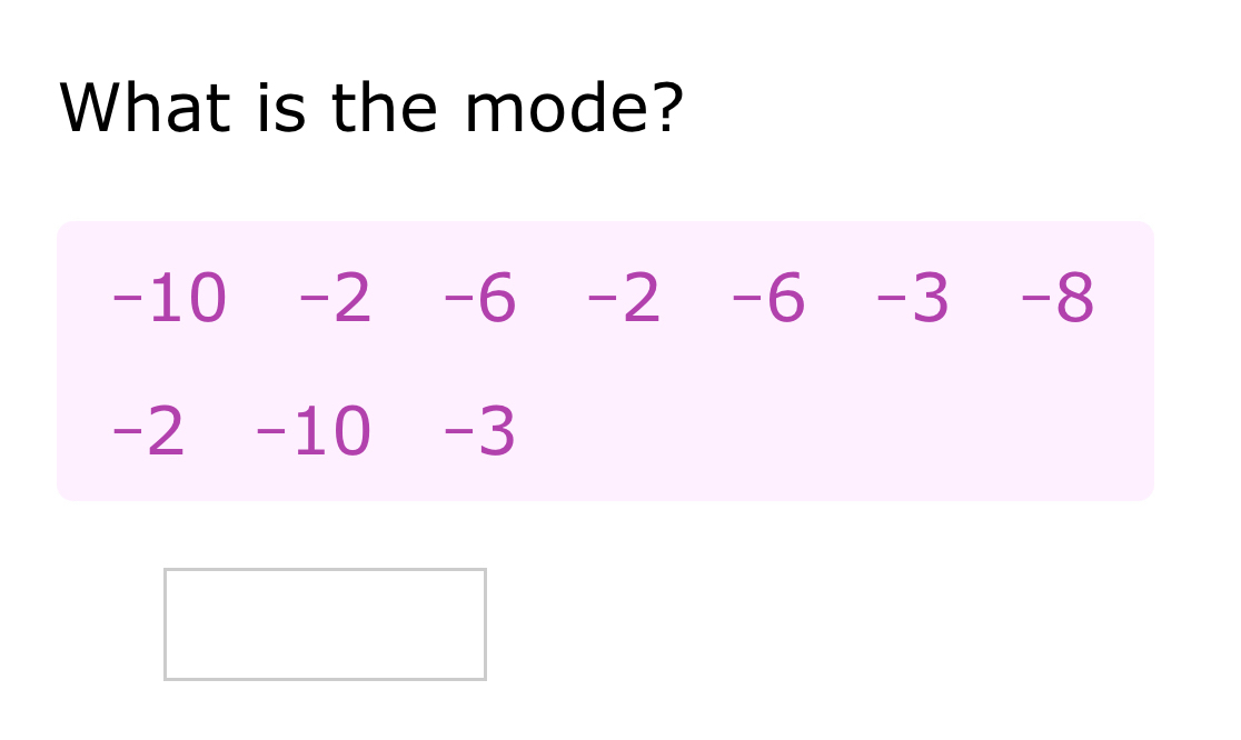 What is the mode?
-10 -2 -6 -2 -6  -3 -8
-2 -10 -3