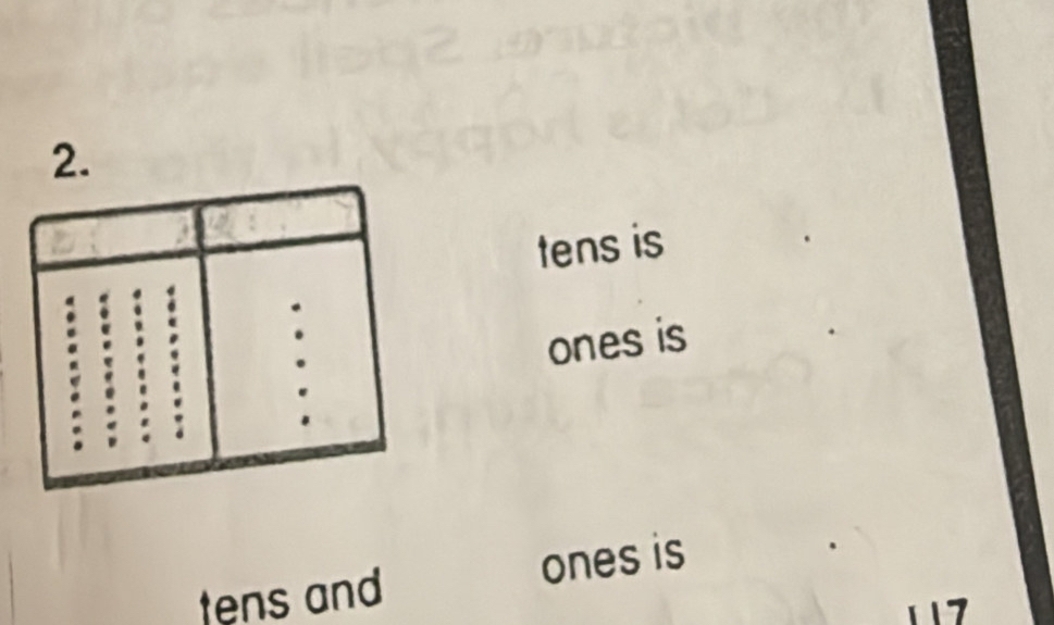 tens is 
ones is 
tens and ones is
7