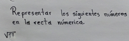 Representar los siquientes nomeres 
en la recta nimerica.
sqrt(17)