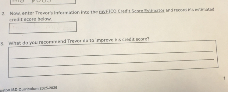 Solved: Now, enter Trevor's information into the myFICO Credit Score ...