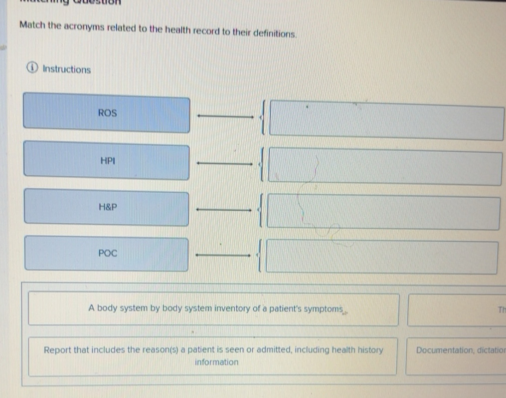 Solved: Match the acronyms related to the health record to their ...