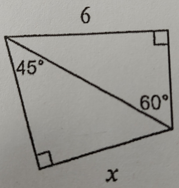 6
45°
60°
x