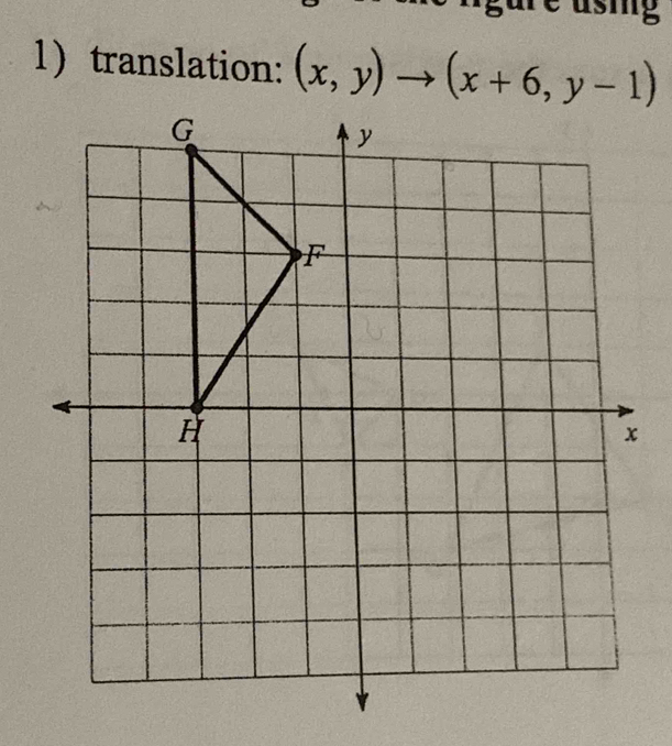 using 
1 translation: (x,y)to (x+6,y-1)