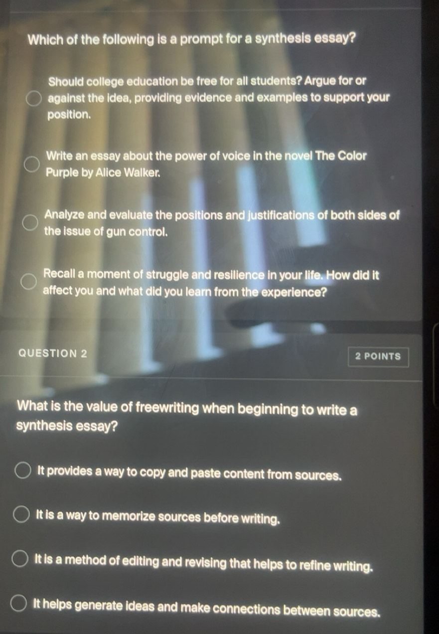 Solved: Which of the following is a prompt for a synthesis essay ...