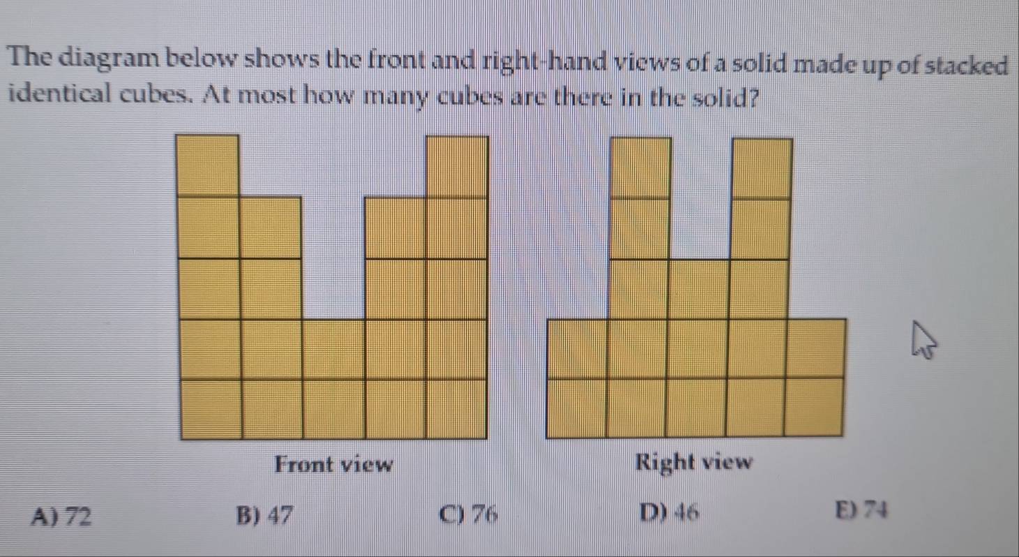 Solved: The diagram below shows the front and right-hand views of a ...