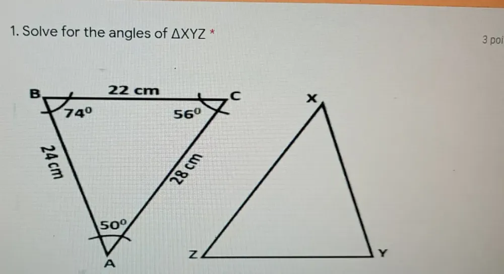 Solved: Solve for the angles of XYZ * 3 poi x Y [Math]
