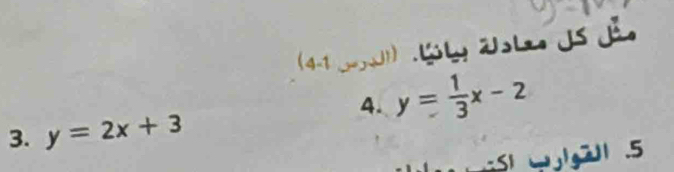 4-1 J) . 【l 2L J 
4. y= 1/3 x-2
3. y=2x+3
S w/g2| .5