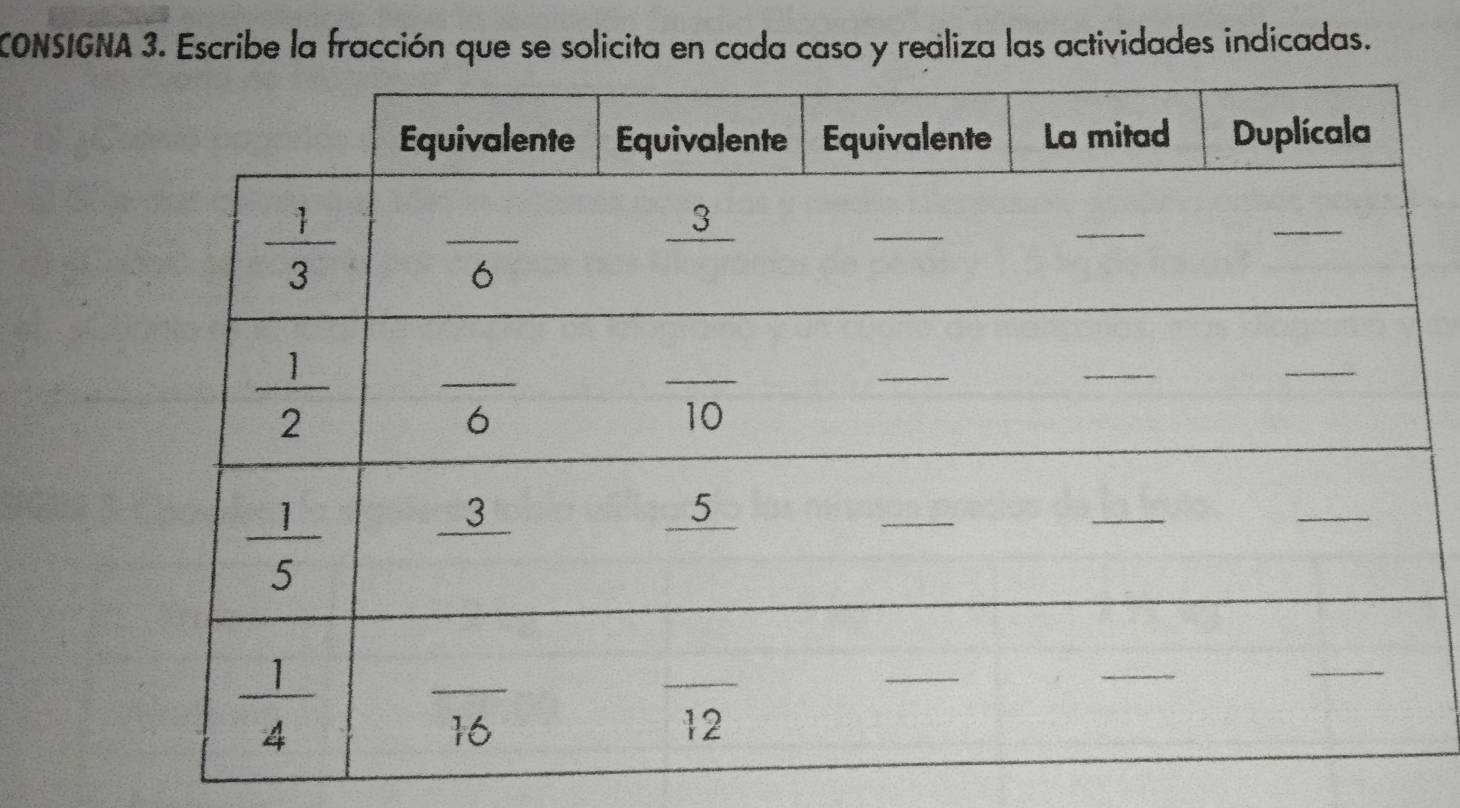 CONSIGNA 3. Escribe la fracción que se solicita en cada caso y realiza las actividades indicadas.