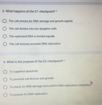 Solved: What happens at the G1 checkpoint? * The cell checks for DNA ...