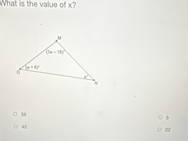 What is the value of x?
38
5
42
22