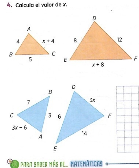 Calcula el valor de x.
Para Saber más de... Matemáticas