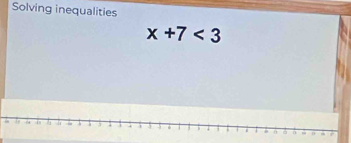 Solving inequalities
x+7<3</tex>