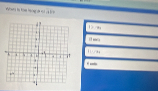 What is the length o overline AB
10 units
1 2 units
1 4 units
6 units