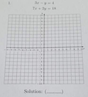 3x-y=4
7x+2y=18
Solution: (_ )