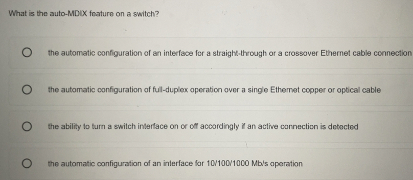 Solved: What is the auto-MDIX feature on a switch? the automatic ...