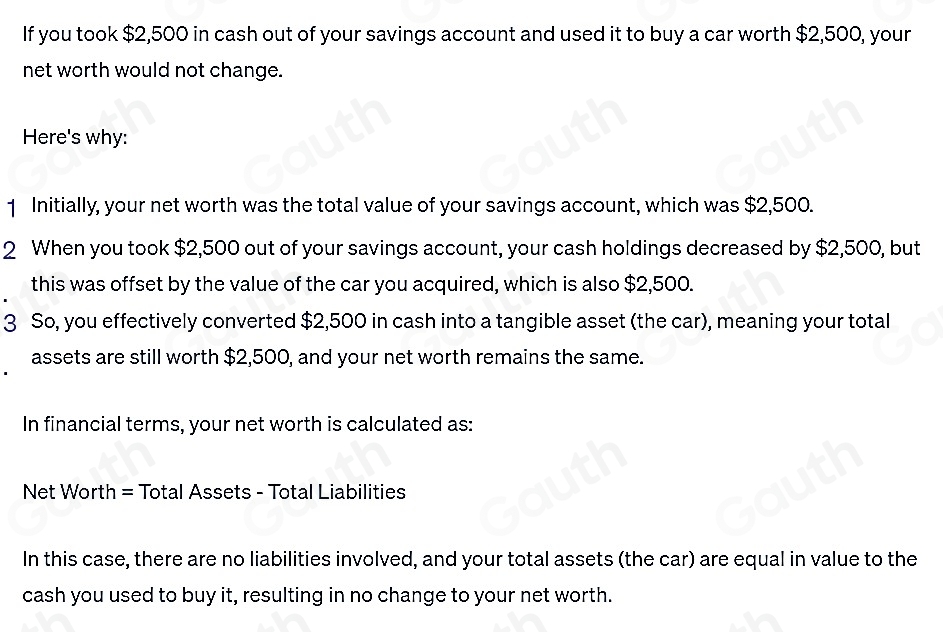 Solved: Assume you took $2,500 in cash out of your savings account and ...