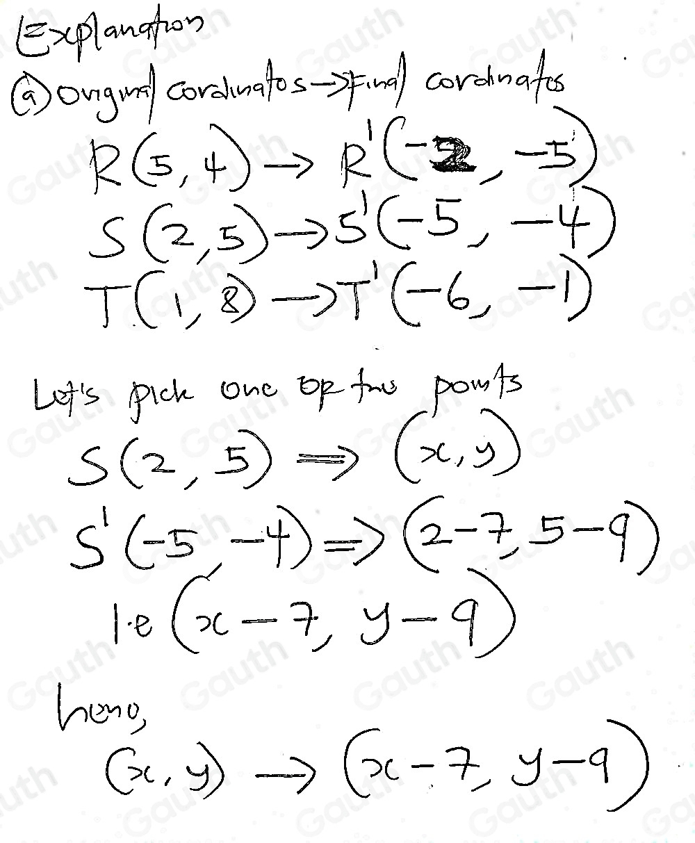 Solved: Triangle RST is translated 7 units to the left and 9 units down ...