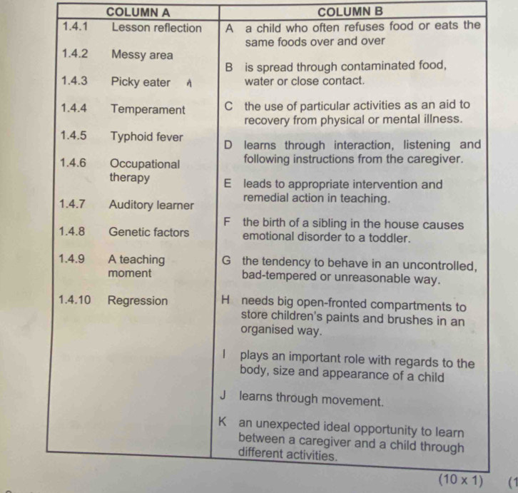 COLUMN A COLUMN B 
or eats the
(10* 1) (1