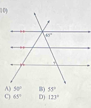 A) 50° B) 55°
C) 65° D) 123°