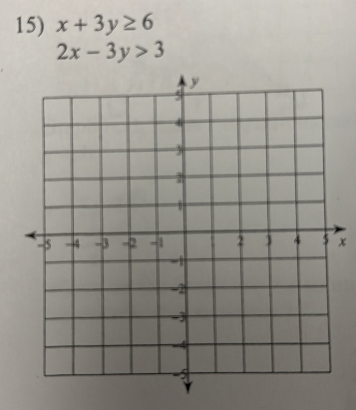 x+3y≥ 6
2x-3y>3
x