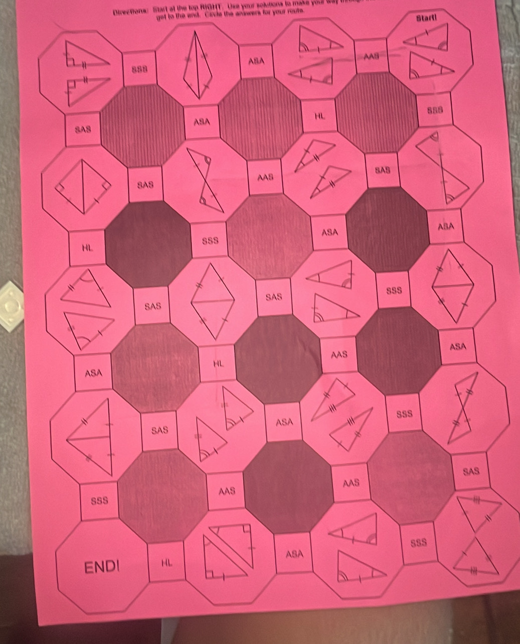 Directions: Start at the top RIGHT. Use your solutions to make your way 
get to the and. Circle the answers for your route. 
Starti