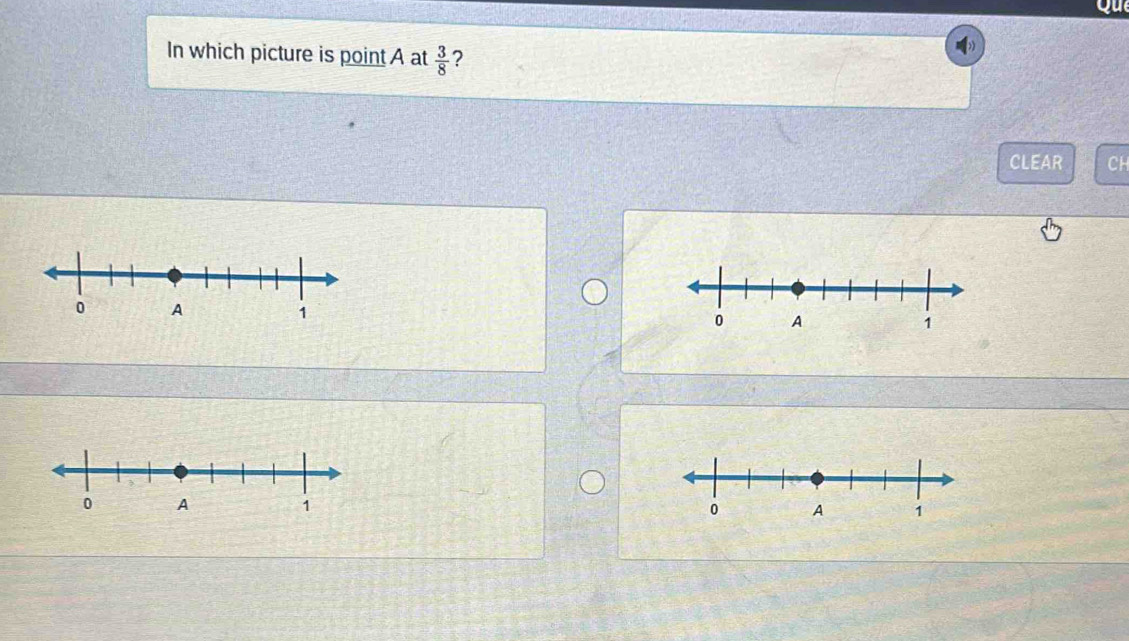 In which picture is point A at  3/8  ? 
CLEAR CH