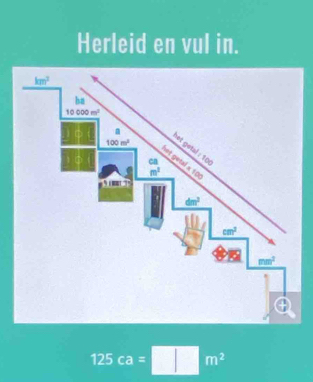 Herleid en vul in.
125ca=□ m^2