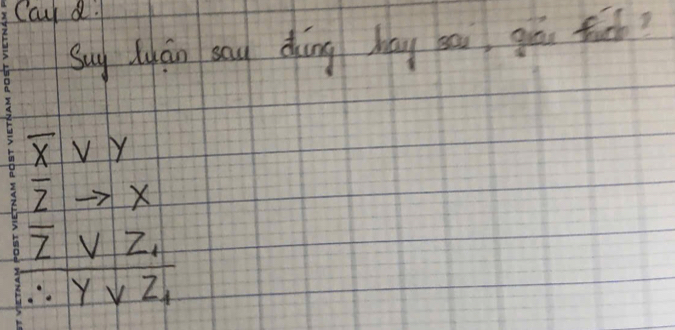 Caur a.
Suy lyán sau dōng hag sai gā fiut?
overline xvee y
overline zto X
overline z vz_1
∴ yvee z_1