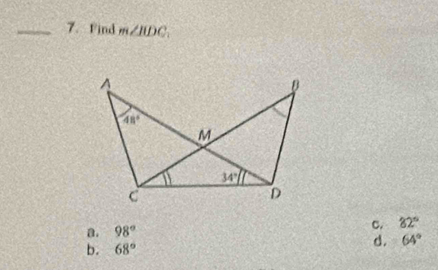 Find m∠ ILDC.
a. 98° C. 32°
b. 68°
d. 64°