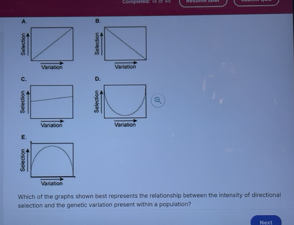 Solved: Completed: 14 or 45 Resume fater A. B. C. D. Variation Which of ...