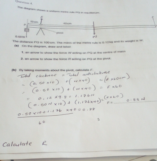 Solved: The diagram shows a uniform metre rule PQ in equilibnum. The ...