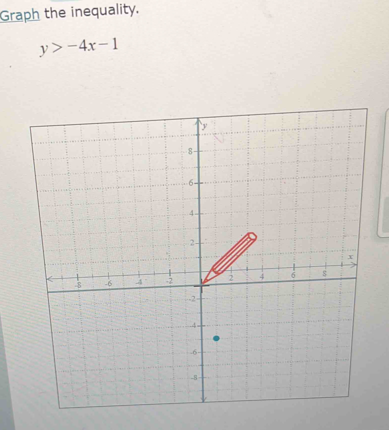 Graph the inequality.
y>-4x-1