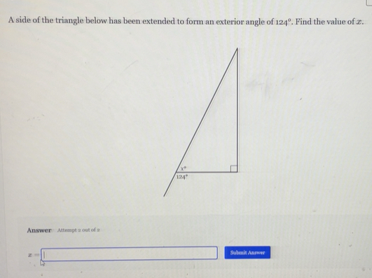 Solved: A side of the triangle below has been extended to form an ...