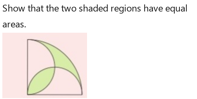Solved: Show that the two shaded regions have equal areas. [Math]