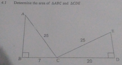 4.1 Determine the area of △ ABC and △ CDE