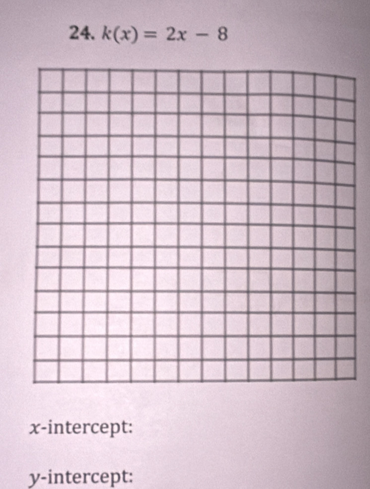 k(x)=2x-8
x-intercept: 
y-intercept: