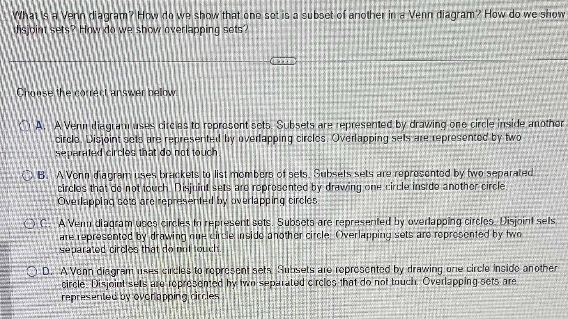 Solved: What is a Venn diagram? How do we show that one set is a subset ...