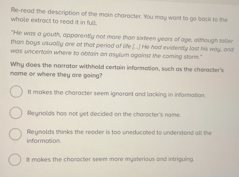 Solved: Re-read the description of the main character. You may want to ...