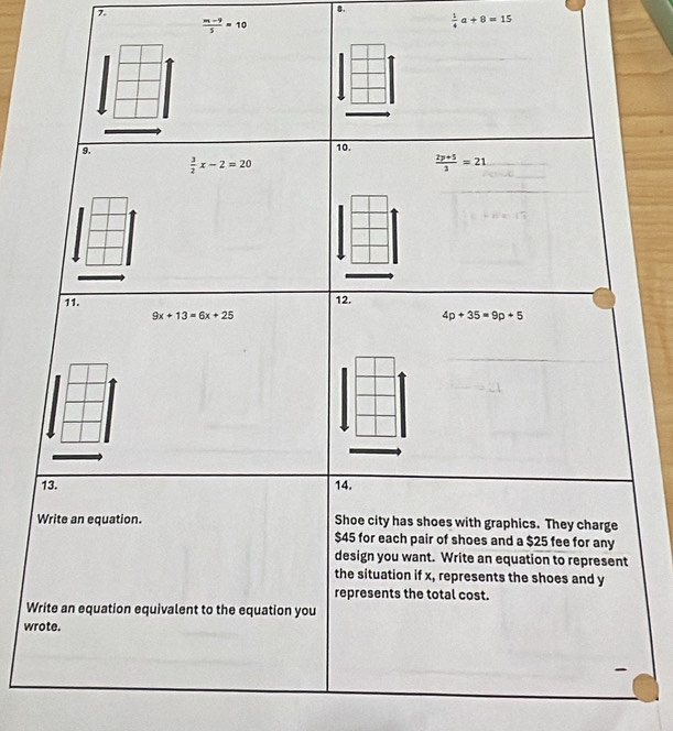  (m-9)/5 =10
 1/4 a+8=15
W
wr