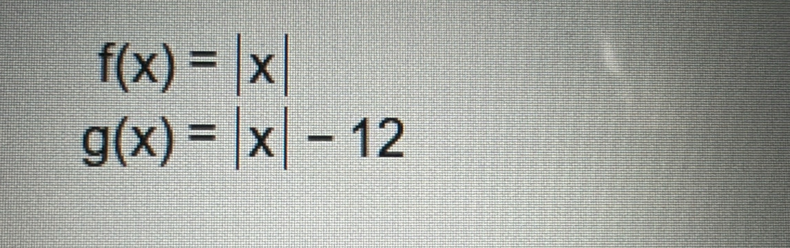 f(x)=|x|
g(x)=|x|-12