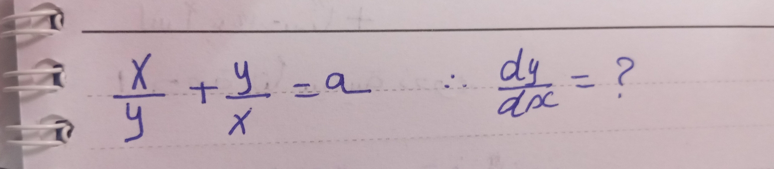  x/y + y/x =a
 dy/dx =