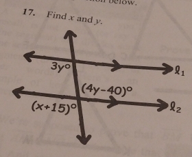 below.
17. Find x and y.