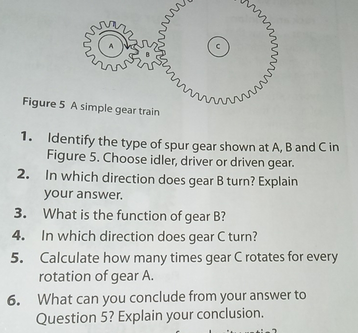 Solved: A C B Figure 5 A simple gear train 1. Identify the type of spur ...