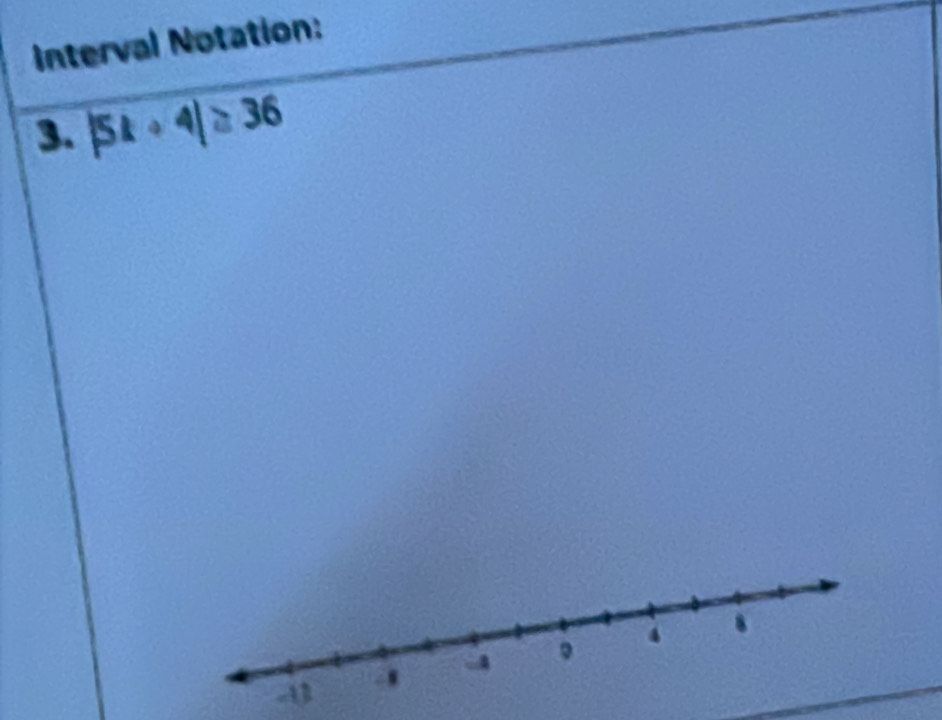 Interval Notation: 
3. |5k+4|≥ 36