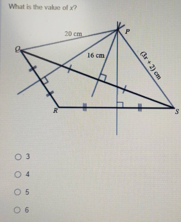 What is the value of x?
3
4
5
6