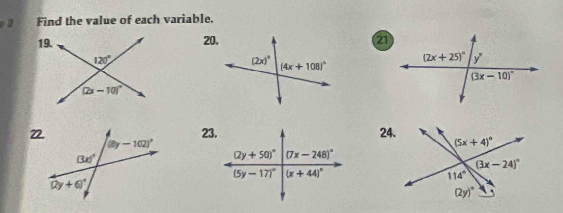 Find the value of each variable.
20.
2223.24.